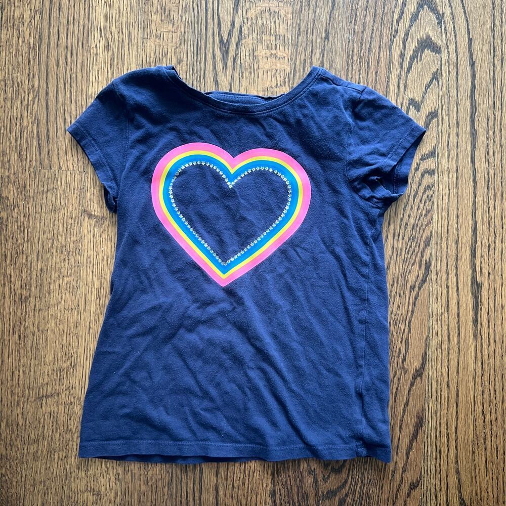 🍭6/$30 Gap Girl's navy blue and rainbow heart short sleeve tee shirt Medium (8)